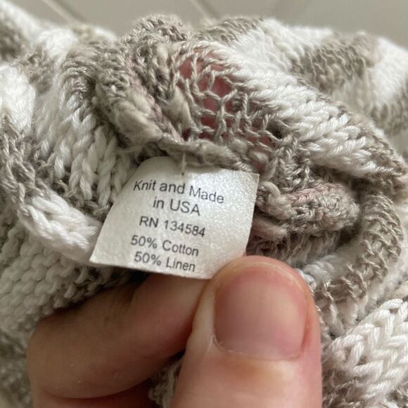 Georgina Estefania LINEN/COTTON LOOSE WEAVE STRIPE asymmetrical ARM top M - Picture 14 of 16